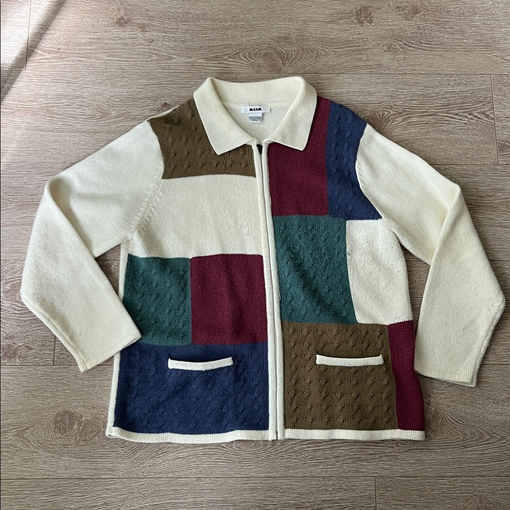 Vintage Color Block Cardigan Sweater